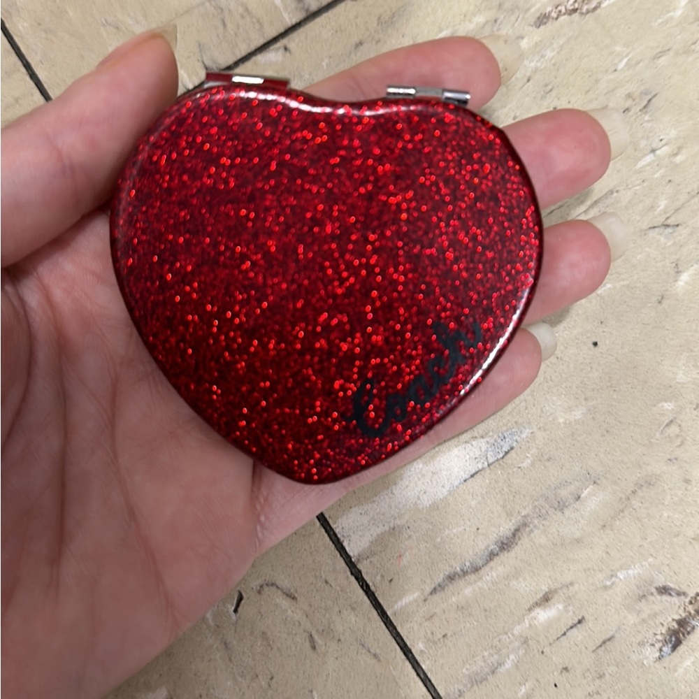 coach heart glitter compact mirror
